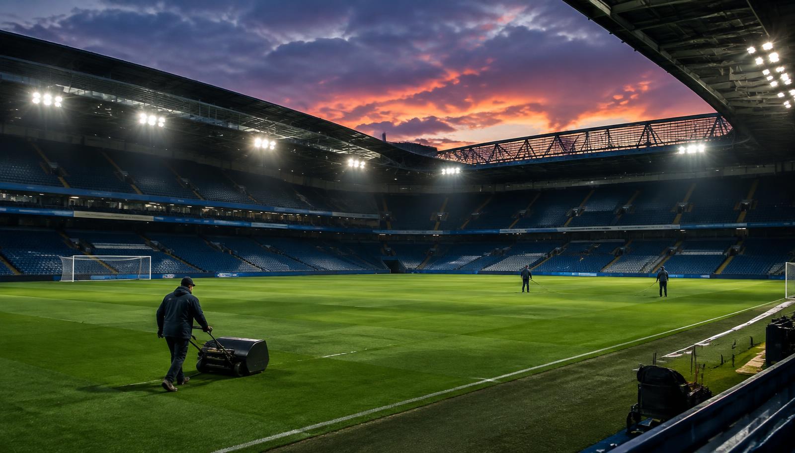 Estadio en preparación antes de un partido (imagen ilustrativa).